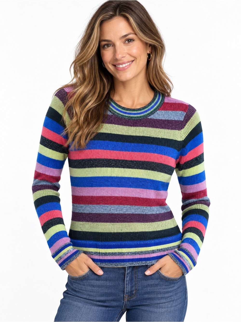 Striped Multicolor Crewneck Sweater - Women's medium
